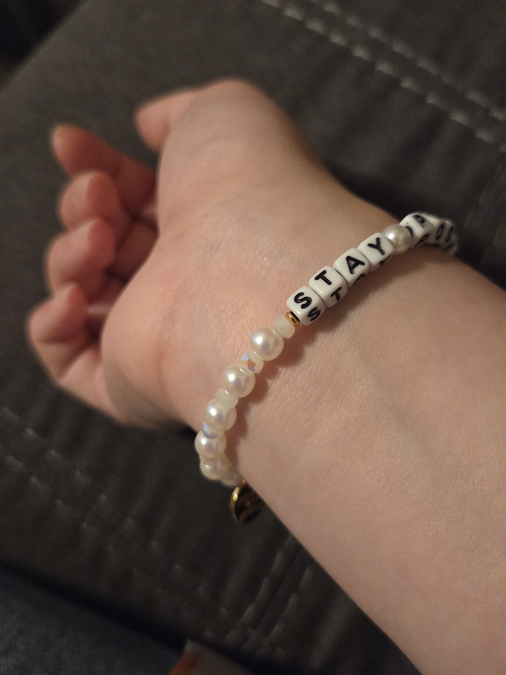 Little Words Project 'Stay Positive' Pearl Bead Bracelet - Picture 7 of 7